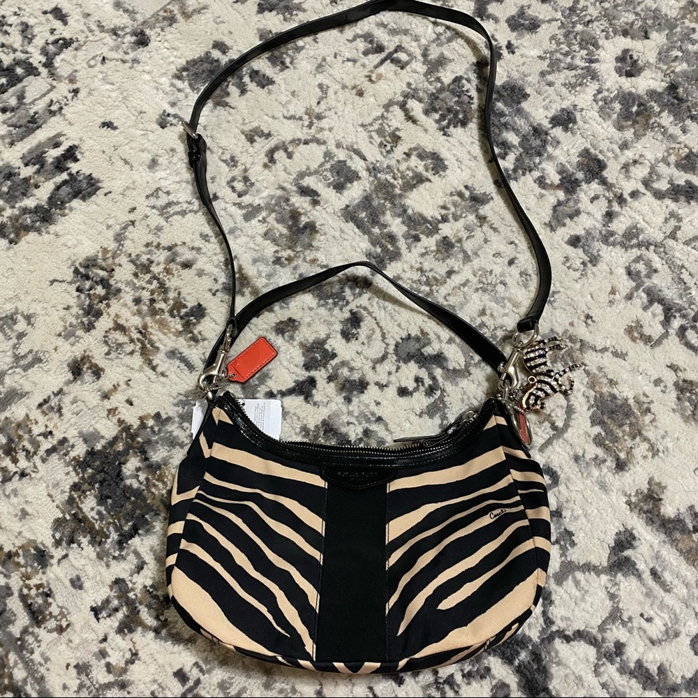 Coach signature zebra print shoulder handbag